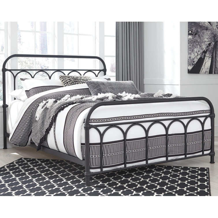 Charmfield Matte Black Queen Metal Bed with Headboard