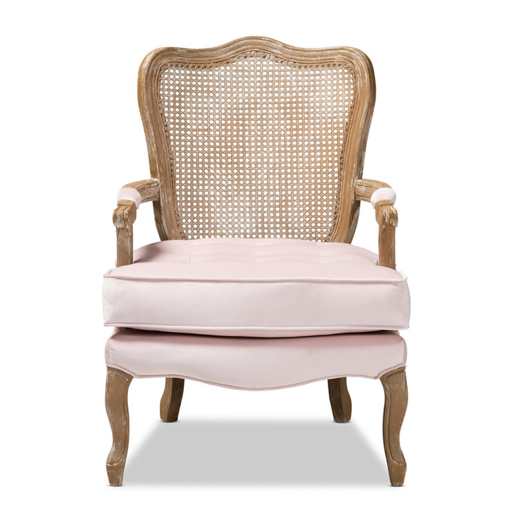 Vallea Light Pink Velvet & White-Washed Oak Armchair