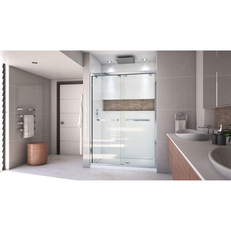 Encore 54" x 32" Semi-Frameless Clear Glass Sliding Shower Kit