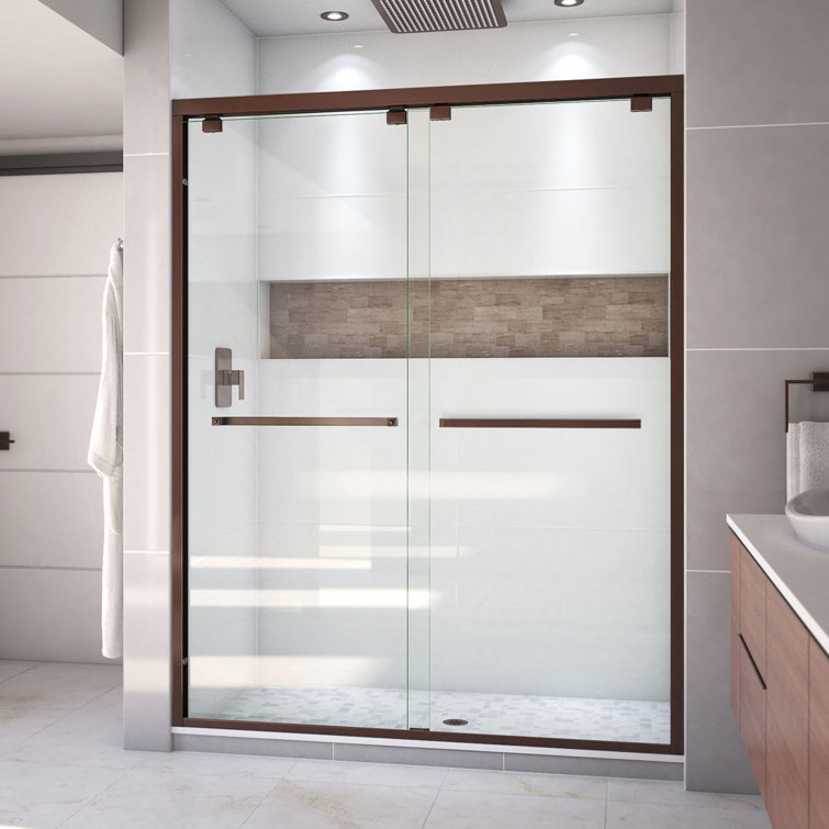 Encore 56-60" Oil Rubbed Bronze Semi-Frameless Sliding Shower Door with Smoke Gray Glass