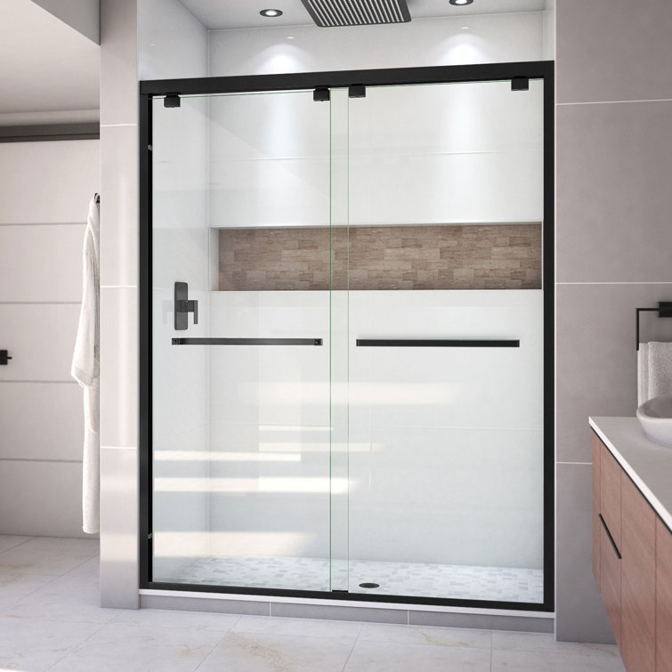 Encore 60" Satin Black Frameless Sliding Shower Door with Clear Glass