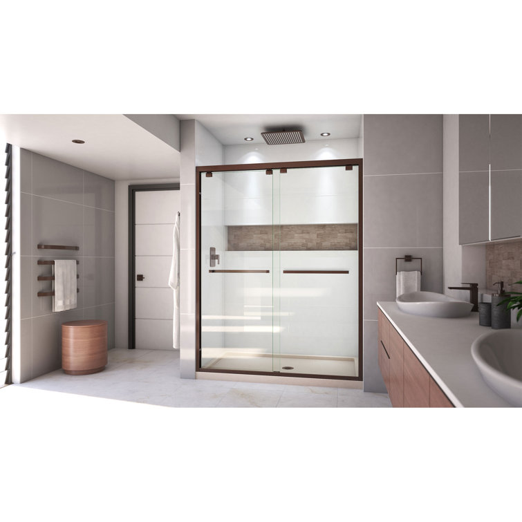 Encore 60" Black Semi-Frameless Sliding Shower Kit with Clear Glass