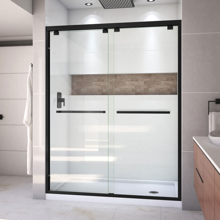 Encore 60" x 36" Black Semi-Frameless Sliding Shower Kit