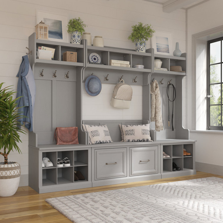Cape Cod Gray Engineered Wood Entryway Shoe Storage Bench
