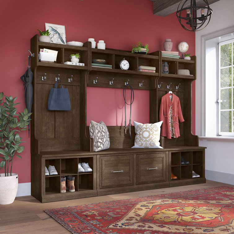 Ash Brown Engineered Wood Shoe Bench with 6 Storage Compartments