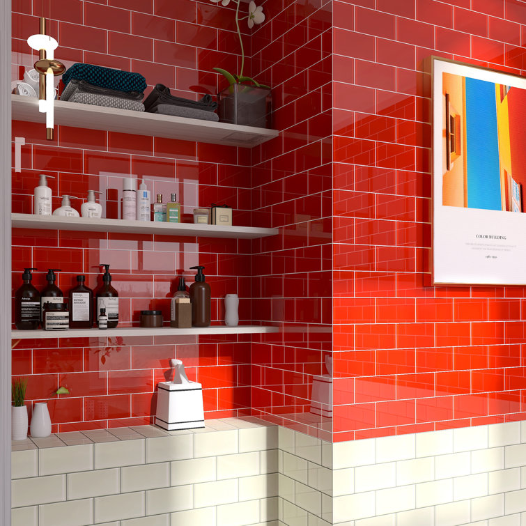 Crystile 3" x 6" Red Glass Mosaic Subway Tile