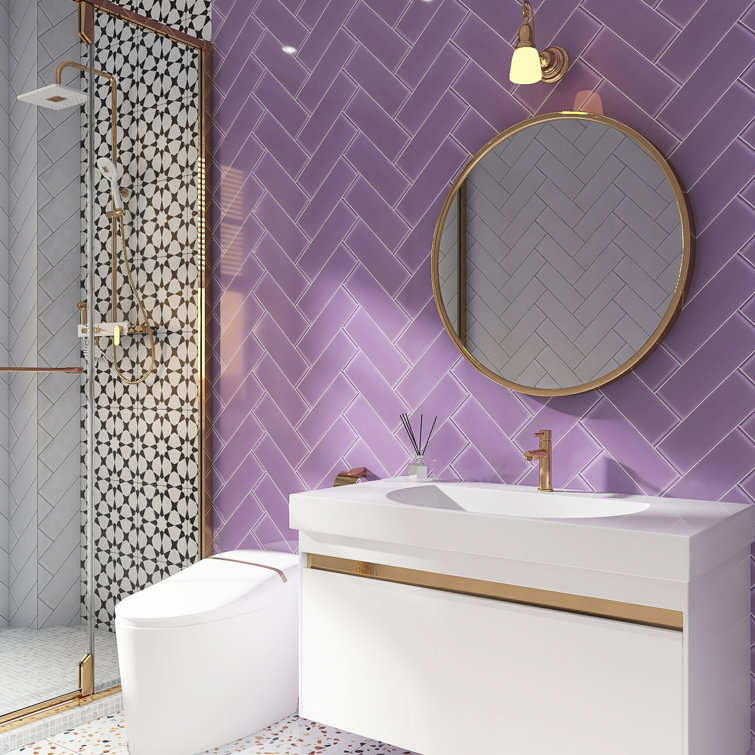 Purple 4'' x 12'' Glass Mosaic Subway Tile for Bathroom and Kitchen