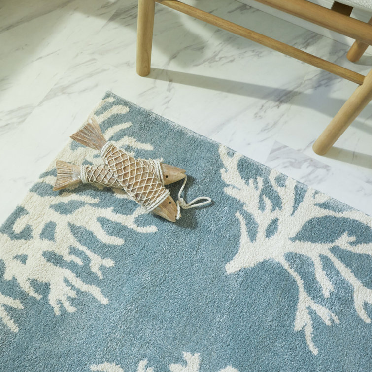 Light Blue Synthetic Coral Print 8' x 10' Area Rug