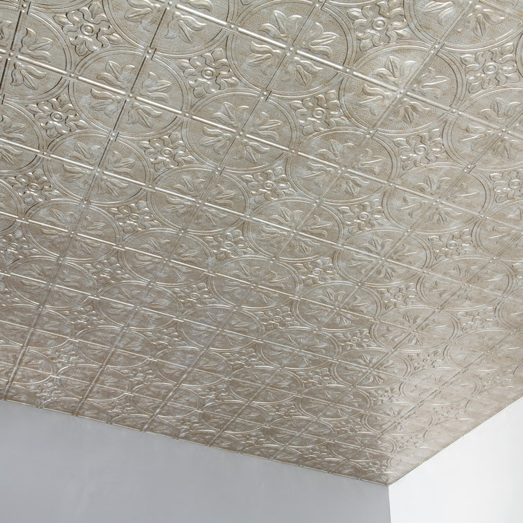 Gray Vintage Metal Embossed Vinyl 2ft x 4ft Glue Up Ceiling Tiles