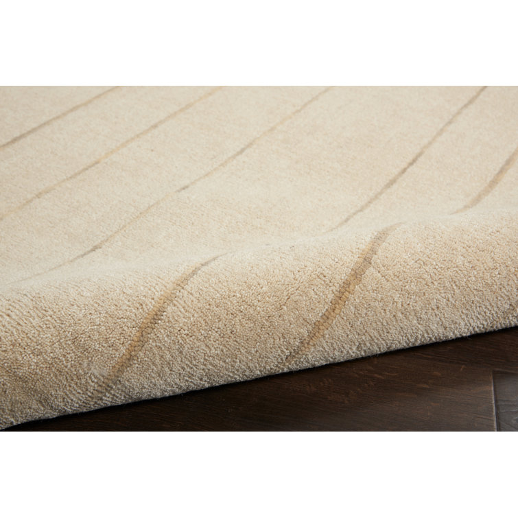 Handmade Ivory Wool Stripe Rug 8' x 10'