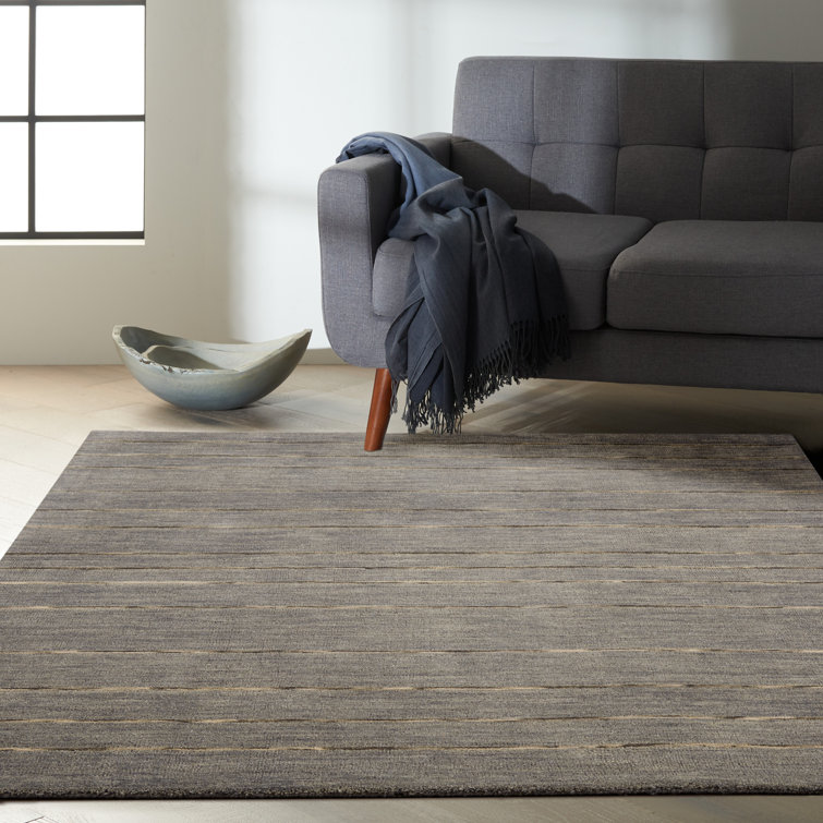Charcoal Stripe Handmade Wool 8' x 10' Easy Care Rug