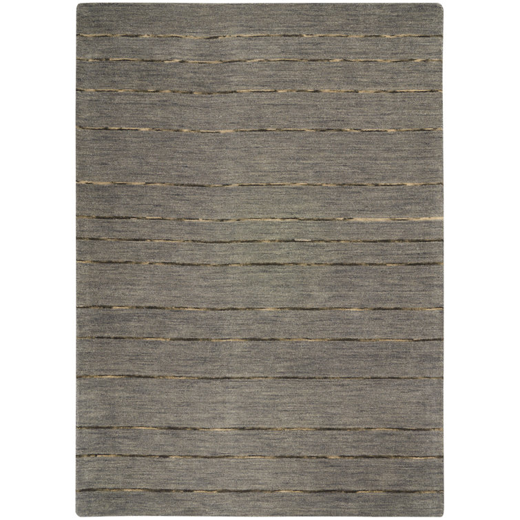 Charcoal Stripe Handmade Wool 8' x 10' Easy Care Rug