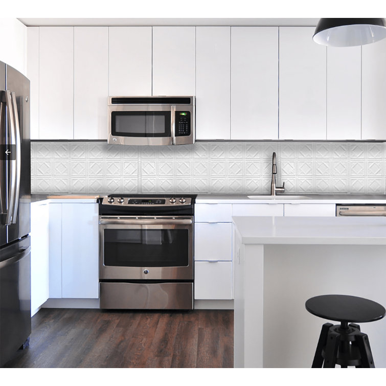 Bright White Satin Metal Tin Backsplash Panels, 24 x 24 inch, Set of 5