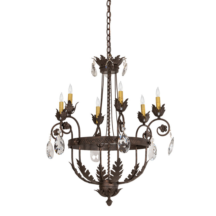 Antique Bronze 6-Light Crystal Chandelier with Faux Candlelights