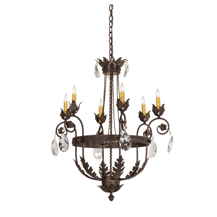 Antique Bronze 6-Light Crystal Chandelier with Faux Candlelights