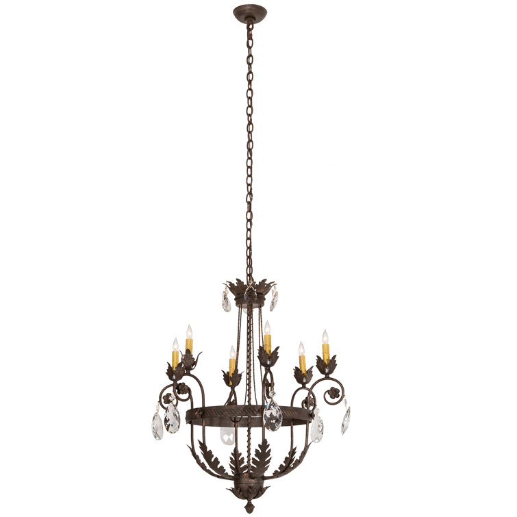 Antique Bronze 6-Light Crystal Chandelier with Faux Candlelights