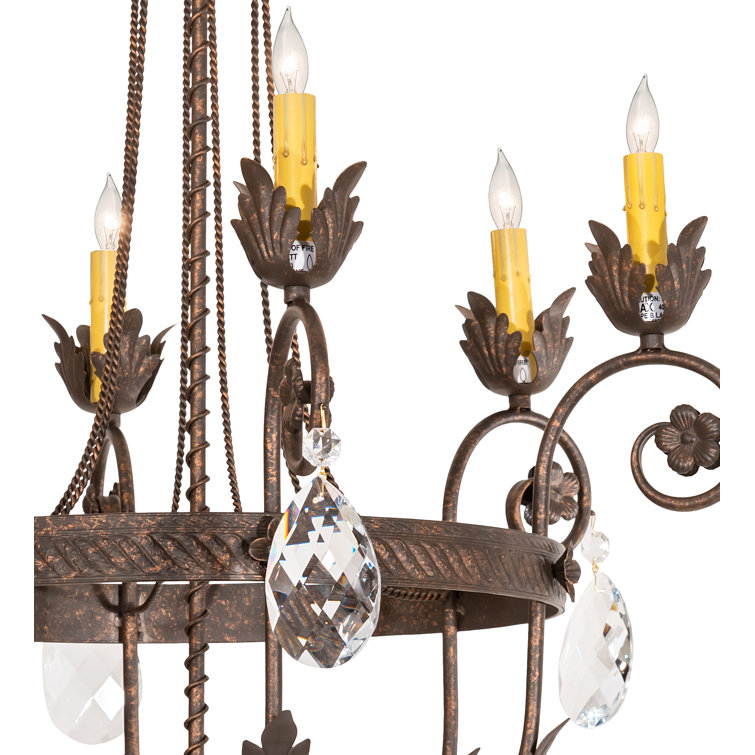 Antique Bronze 6-Light Crystal Chandelier with Faux Candlelights