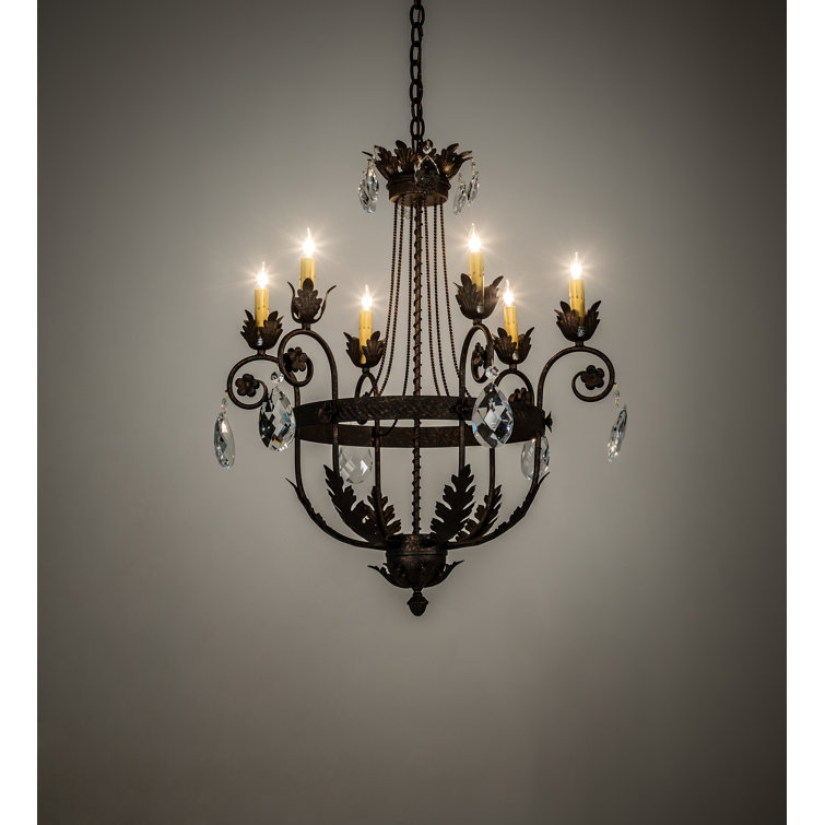 Antique Bronze 6-Light Crystal Chandelier with Faux Candlelights