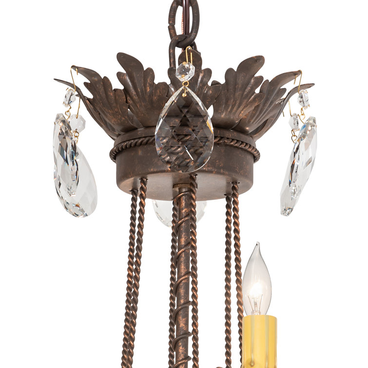 Antique Bronze 6-Light Crystal Chandelier with Faux Candlelights