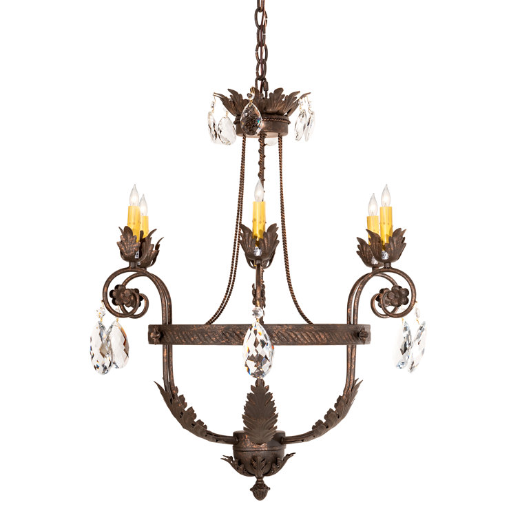 Antique Bronze 6-Light Crystal Chandelier with Faux Candlelights