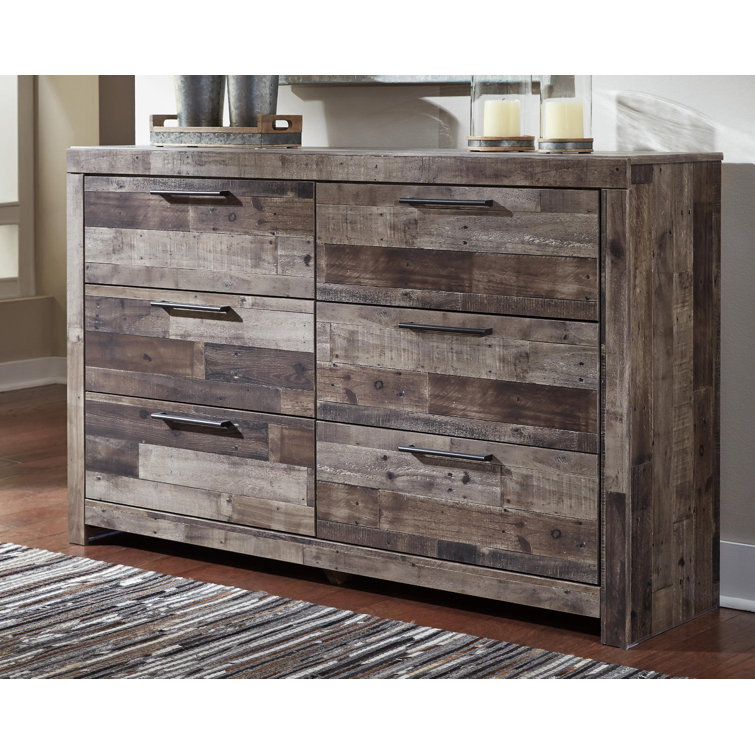 Gray Rustic Farmhouse Double Dresser with Mirror