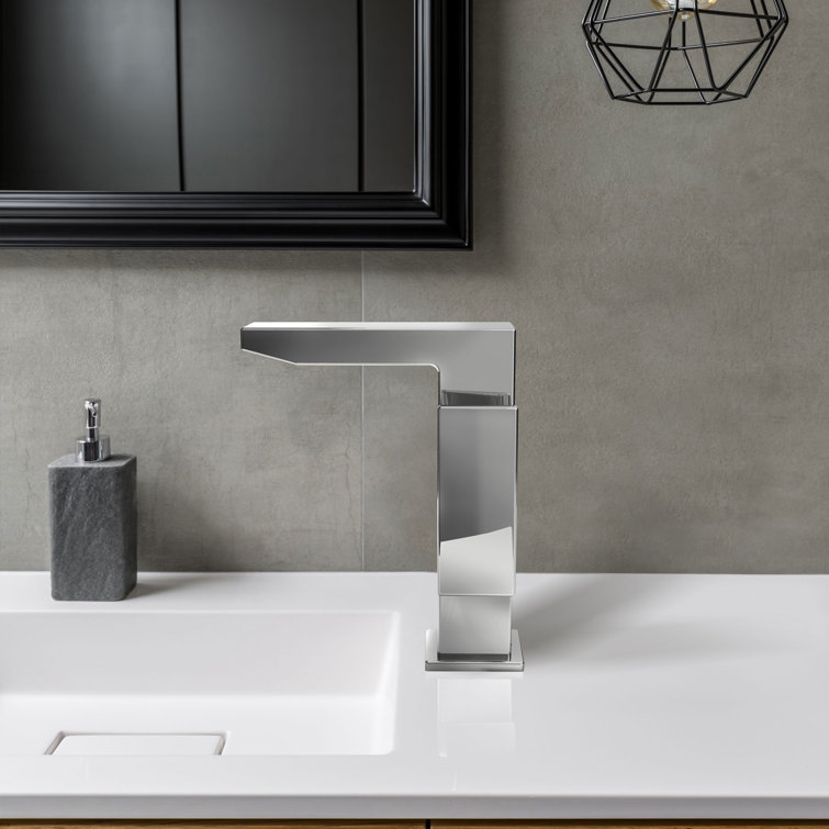 Polished Chrome Modern Single-Hole Bathroom Faucet with Drain Assembly