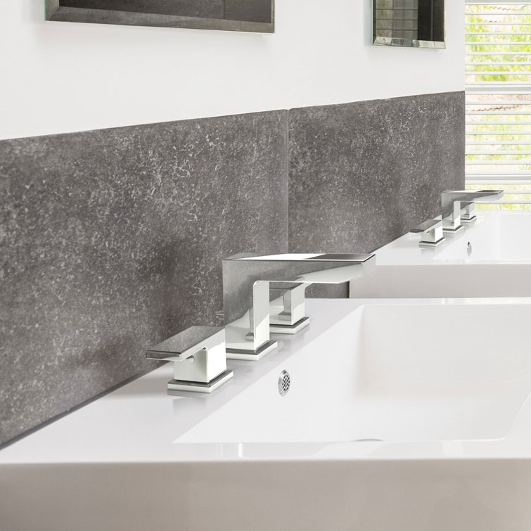 Polished Chrome Modern Widespread Bathroom Faucet with Brass Drain Assembly