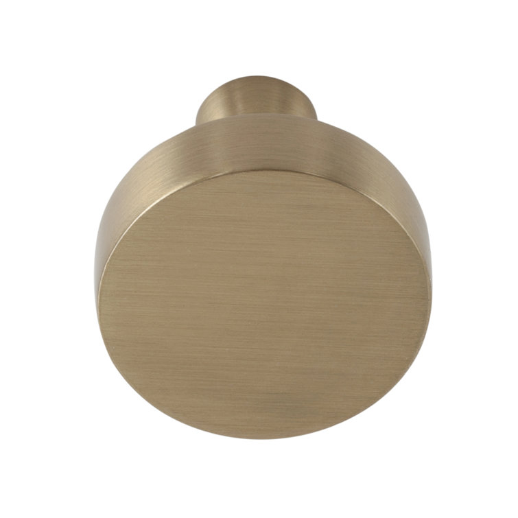 Satin Brass Round Modern Cabinet Knob with Mounting Hardware