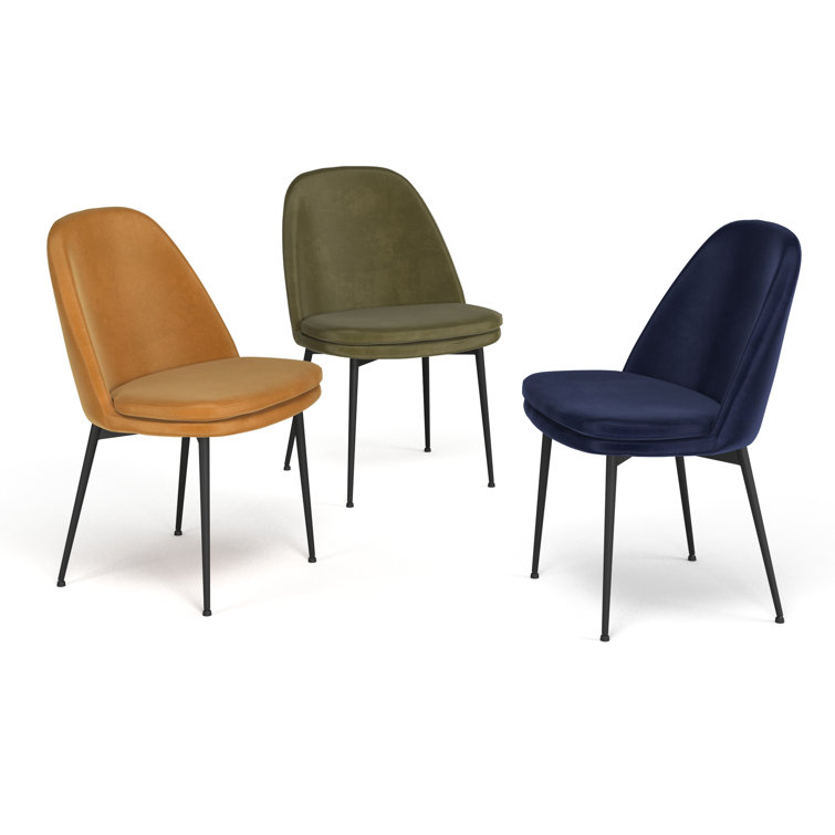 Olive Green Velvet Upholstered Side Chair with Metal Legs