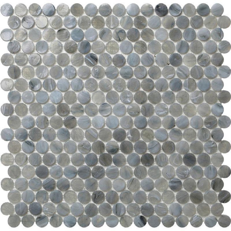12" x 12" Mixed Gray Glass Penny Round Mosaic Tile