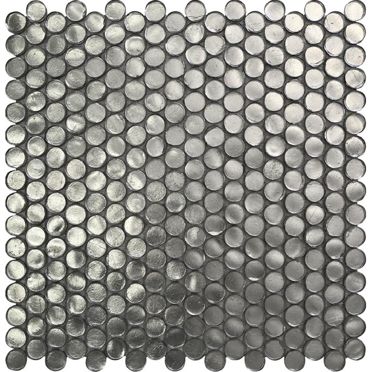 Silver Glass Penny Round Mosaic Tile 12.2" x 12.2" Sheet for Wall