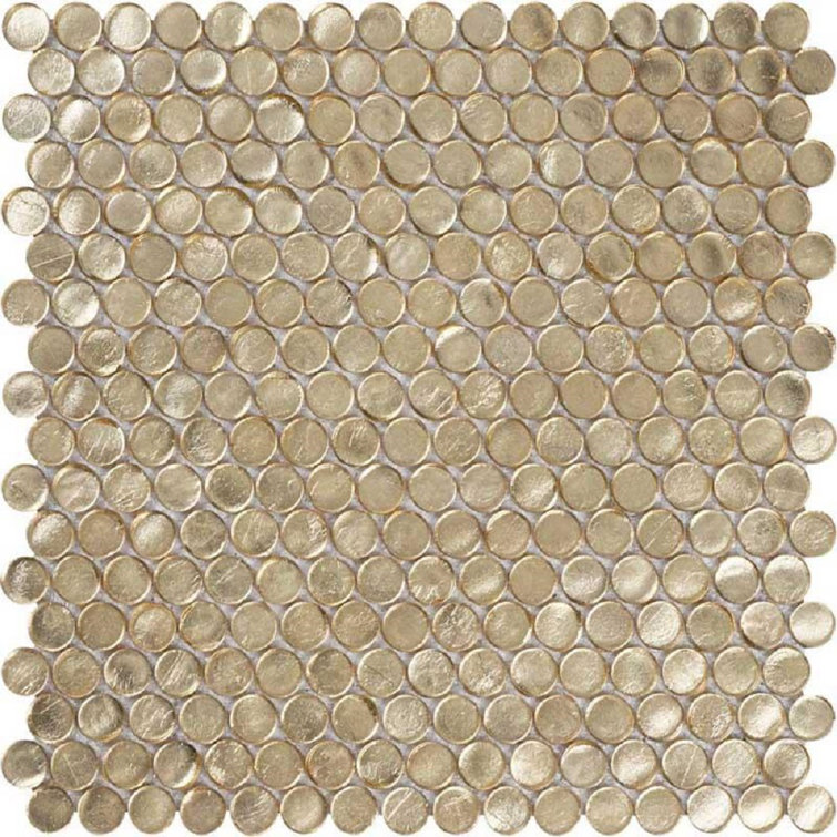 Gold Polished Penny Round Glass Mosaic Tile