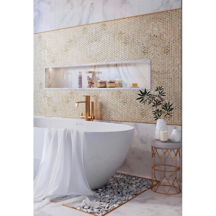 Gold Polished Penny Round Glass Mosaic Tile