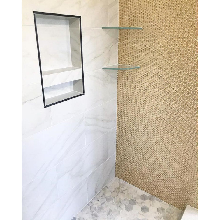 Gold Polished Penny Round Glass Mosaic Tile