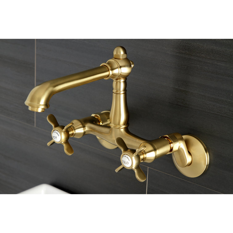 Essex Traditional Wall Mount Kitchen Faucet in Brushed Brass