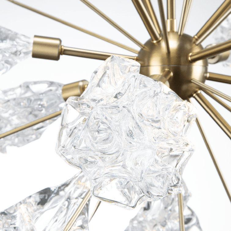 Gilded Brass 11-Light Starburst Chandelier with Glass Shades