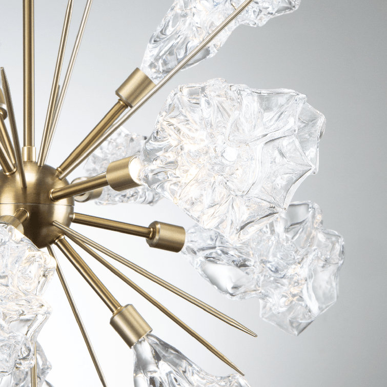 Gilded Brass 11-Light Starburst Chandelier with Glass Shades
