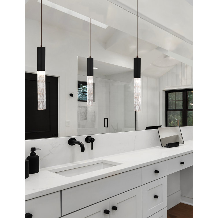 Axis Mini Matte Black and Bronze Modern Pendant Light with Artisan Glass