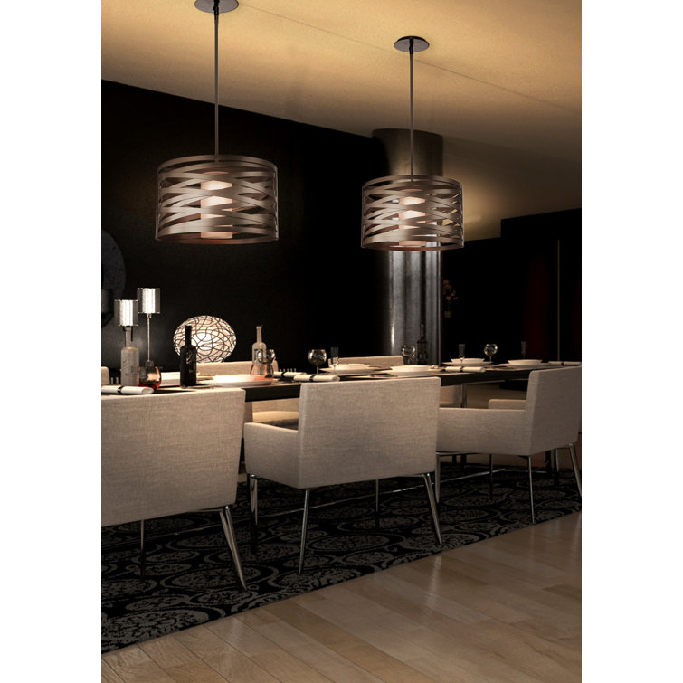 Flat Bronze 24" Drum Chandelier with Frosted Glass