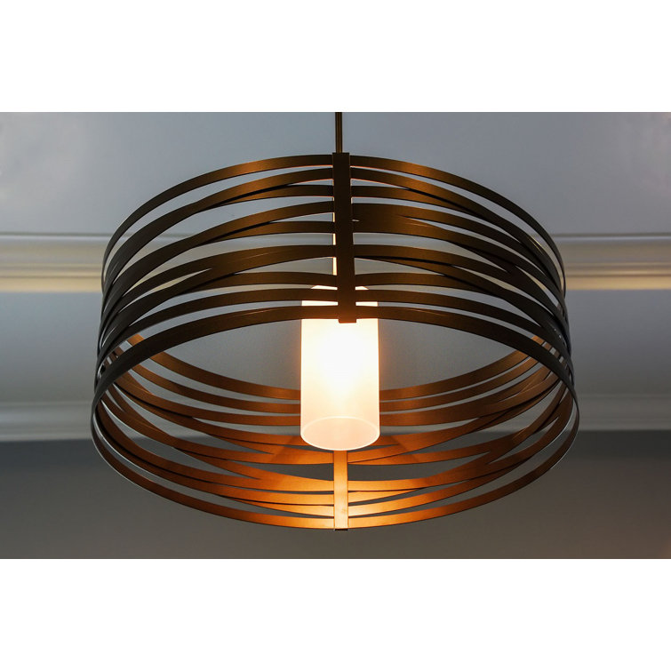 Matte Black Glass Drum Chandelier with Bronze Accents