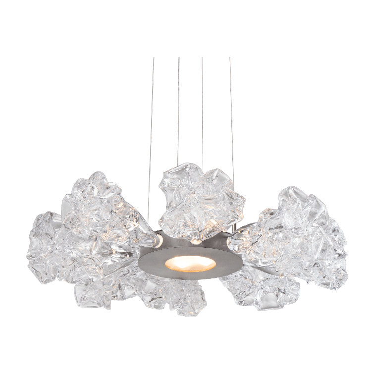 Metallic Beige Silver LED Blossom Ring Chandelier, Hand Blown Glass