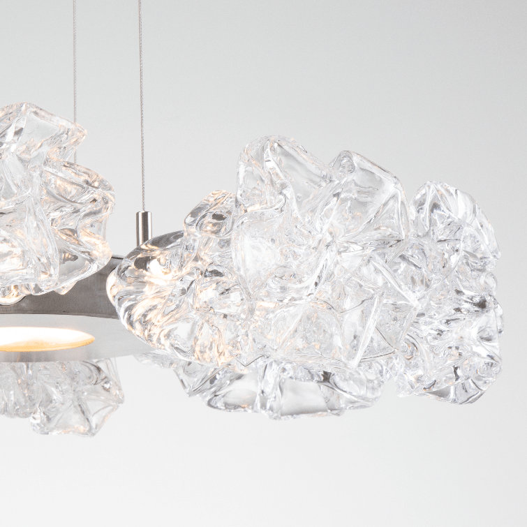 Metallic Beige Silver LED Blossom Ring Chandelier, Hand Blown Glass
