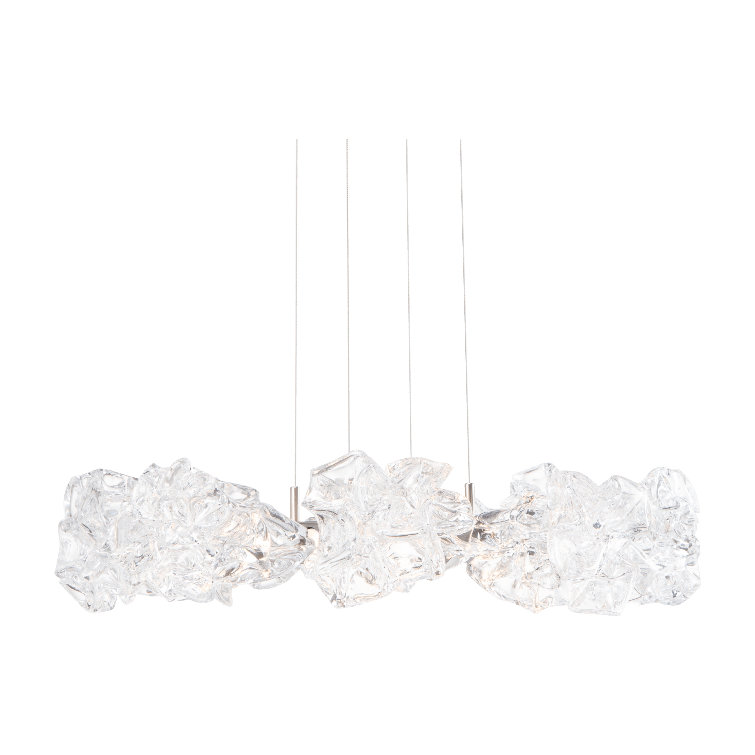 Metallic Beige Silver LED Blossom Ring Chandelier, Hand Blown Glass