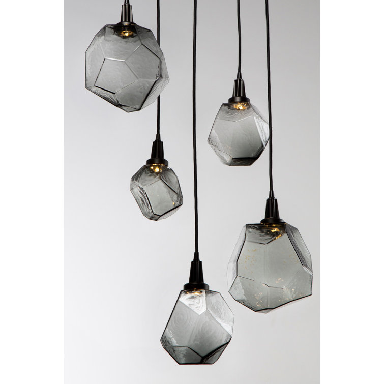 Gemstone 30'' Matte Black LED Cluster Pendant with Hand-Blown Glass