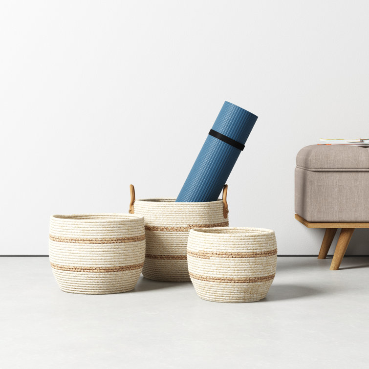 Hand Woven Round Wicker Storage Basket Set with Handles