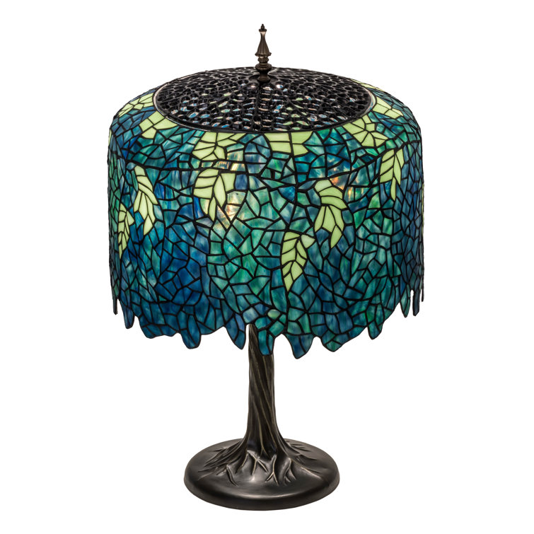Blue Blossom Wisteria 2-Light Stained Glass Table Lamp
