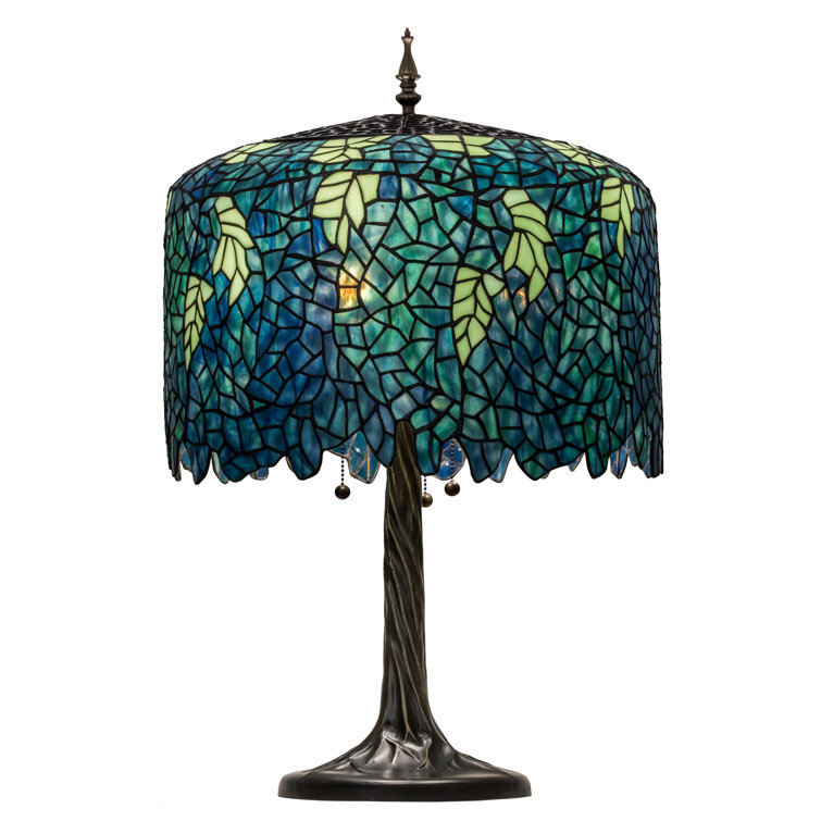 Blue Blossom Wisteria 2-Light Stained Glass Table Lamp