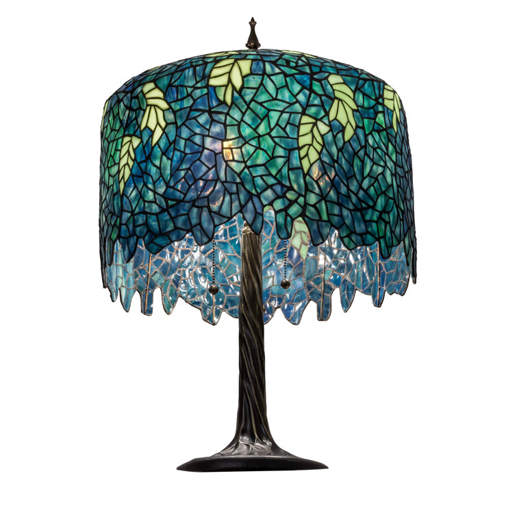 Blue Blossom Wisteria 2-Light Stained Glass Table Lamp