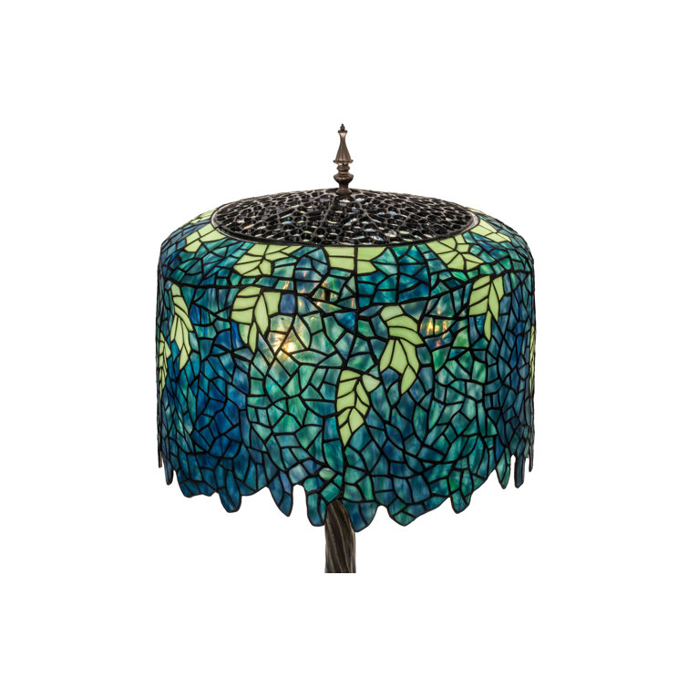 Blue Blossom Wisteria 2-Light Stained Glass Table Lamp
