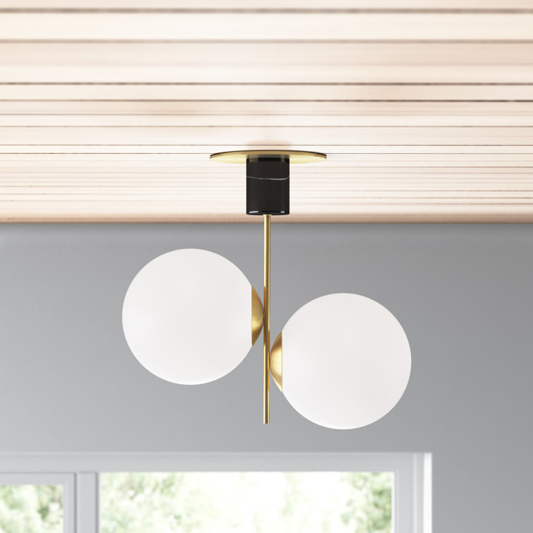 Scandinavian Mid-Century Modern Satin Brass & Black Globe Ceiling Light